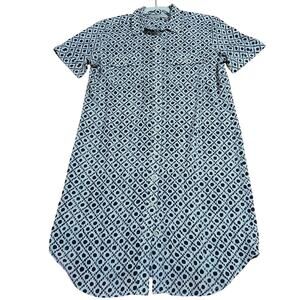 Loft Small Shirt dress Black/White Button-up Diamond/Circle Design Short-Sleeved